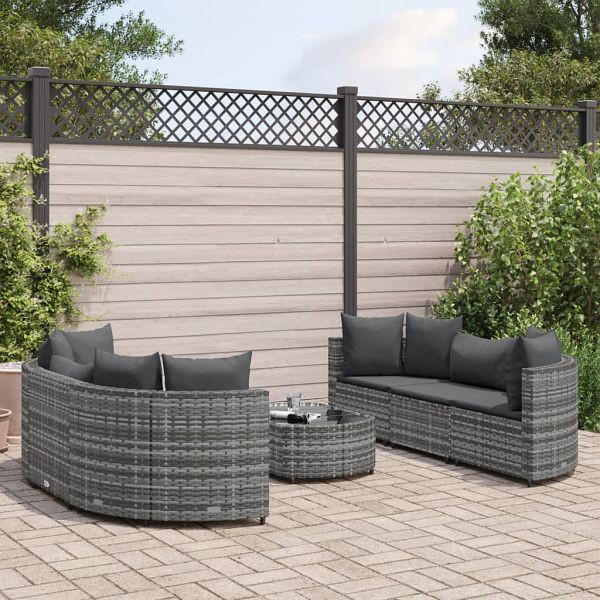 vidaXL 7-teilig Garten-Sofagarnitur mit Kissen Grau Poly Rattan, 3308434