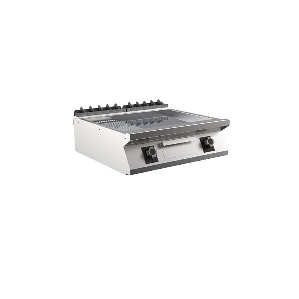 Mareno M1-900 elektrische Griddleplatte mit 2/3 glatter und 1/3 gerippter chromplatte, 80cm, 800(B)x920(T)x250(H)mm, FT98EMCT, 191.254