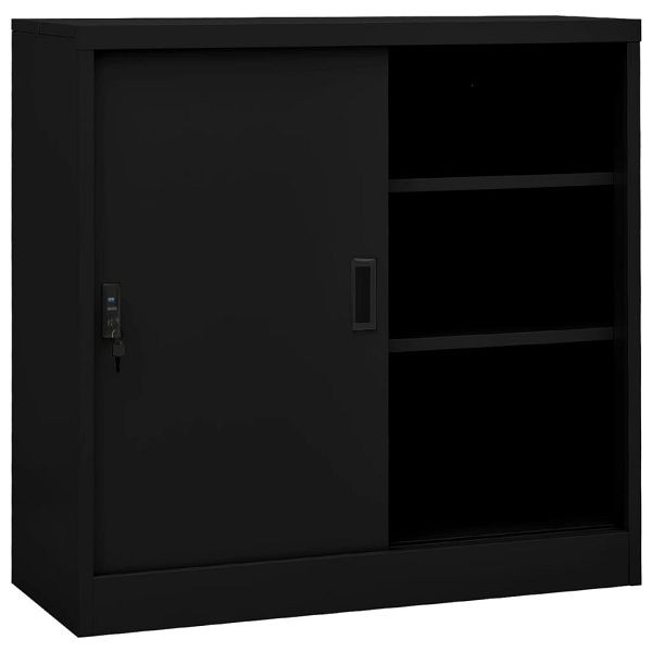 vidaXL Büroschrank mit Schiebetür Schwarz 90x40x90 cm Stahl, 335952