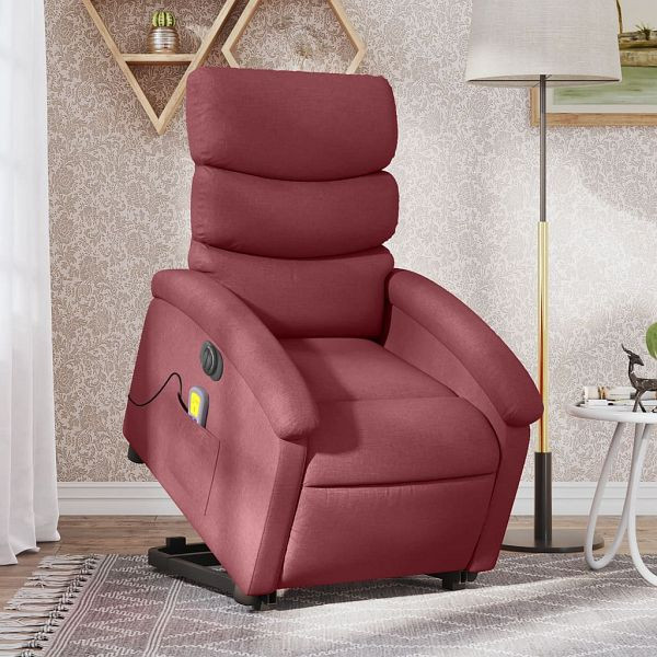 vidaXL Elektrischer Massagesessel mit Aufstehhilfe Weinrot Stoff, 3204017
