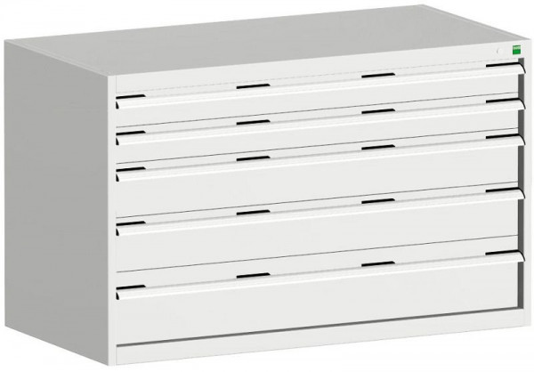 bott cubio Schubladenschrank bestückt mit 5 Schwerlastschubladen BxTxH: 1300 x 750 x 800 mm, RAL 7035, 40030008.16V