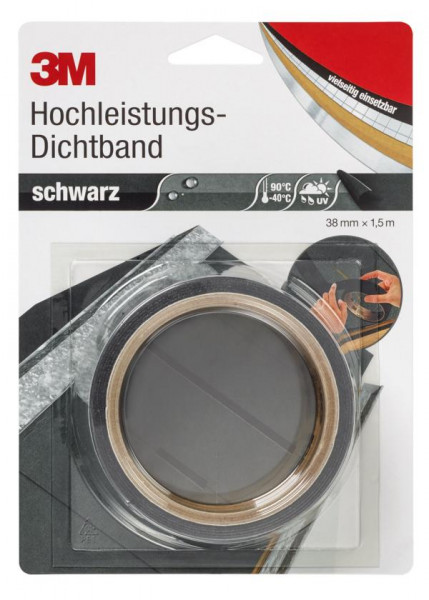 3M Hochleistungs-Dichtband, schwarz, 1,5 m x 38 mm, VE: 12 Rollen, 7100049786