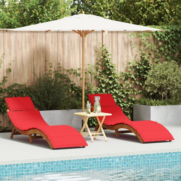 vidaXL Sonnenliegen mit Auflagen 2er Set Rot aus Akazienholz, 4107099