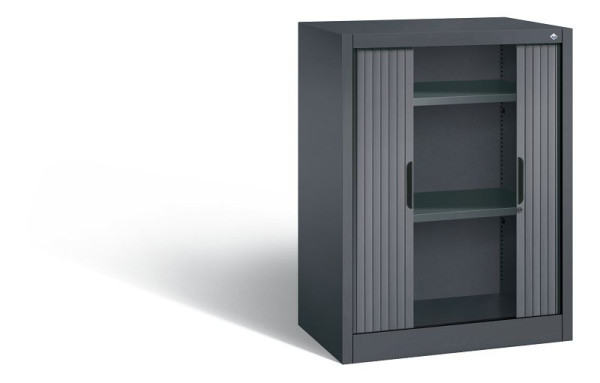 C+P Sideboard mit Rollladen Omnispace, H1030xB800xT420mm, Farbe: Schwarzgrau, Griffmulde, 2 OH, 3241-00 S10061