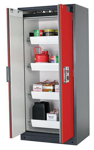asecos Feuerbeständiger Gefahrstoffschrank Select W-94, 4 Auszugswannen, Türen rot, 201014