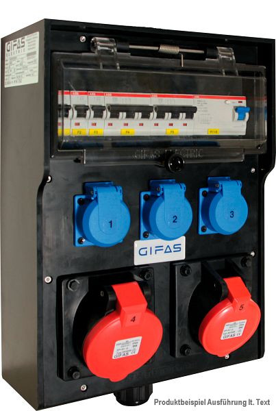 GIFAS Vollgummi-Wandverteiler Typ 7400, 1x CEE 32/400, 1x CEE 16/400, 3x Schuko, LS, FI, PG unten, 236083