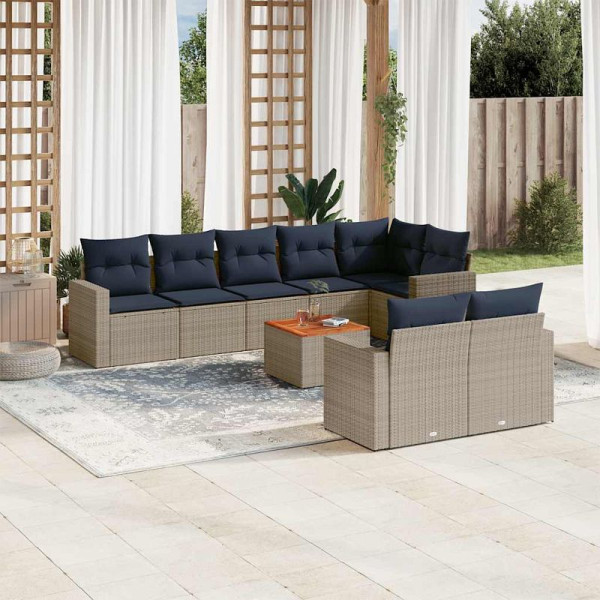 vidaXL 9-teilige Garten-Sofagarnitur mit Kissen Grau Poly Rattan, 3256544