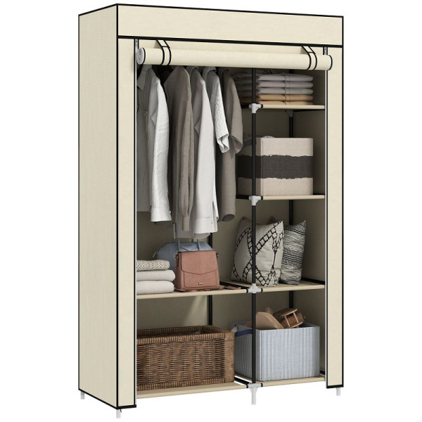 HOMCOM Schrank aus Stoff, Aufbewahrungslösung, 6 Regale, 1 Kleiderstange, 850-213V00CW