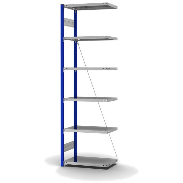hofe Anbauregal, zerlegt, 6 Böden 2500 x 400 x 750 mm, verzinkt Stützprofile - enzianblau/RAL 5010, HEA254007XL