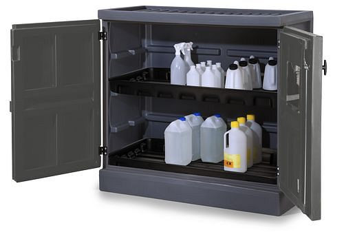 DENIOS Säure- und Laugenschrank PolyStore, Kunststoff, mit 2 Einlegeböden, B 1225 mm, 281509