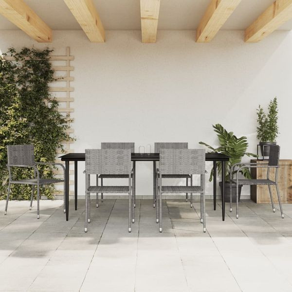 vidaXL 7-teilig Garten-Essgruppe Grau und Schwarz Poly Rattan und Stahl, 3203294