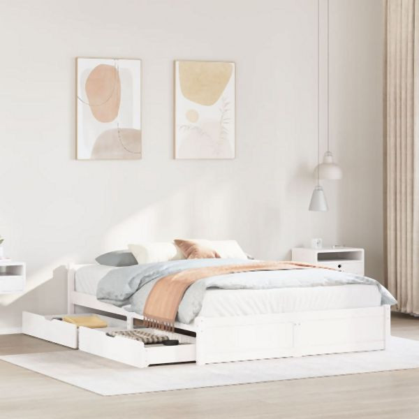 vidaXL Massivholzbett ohne Matratze Weiß 135x190 cm Kiefernholz, 3301679