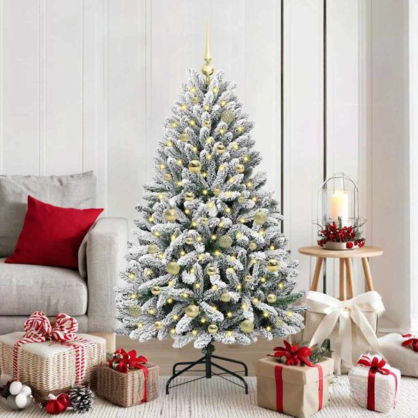 vidaXL Künstlicher Weihnachtsbaum Grün und Weiß 150 cm PVC und Metall, 3395743