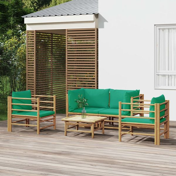 vidaXL 5-teilig Garten-Lounge-Set mit Grünen Kissen Bambus, 3155153