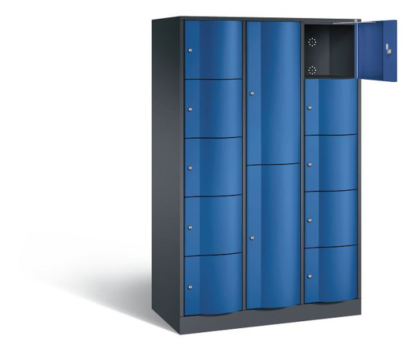 C+P Kombi-Schließfachschrank Resisto, H1950xB1148xT540mm, Farbe: Schwarzgrau / Enzianblau, 8070-3721 S10016