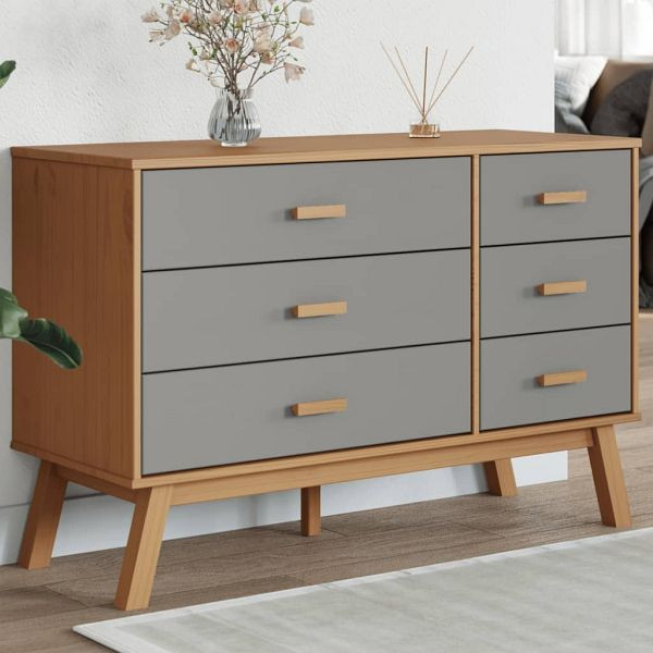 vidaXL Schubladenschrank OLDEN Grau und Braun Massivholz Kiefer, 358592
