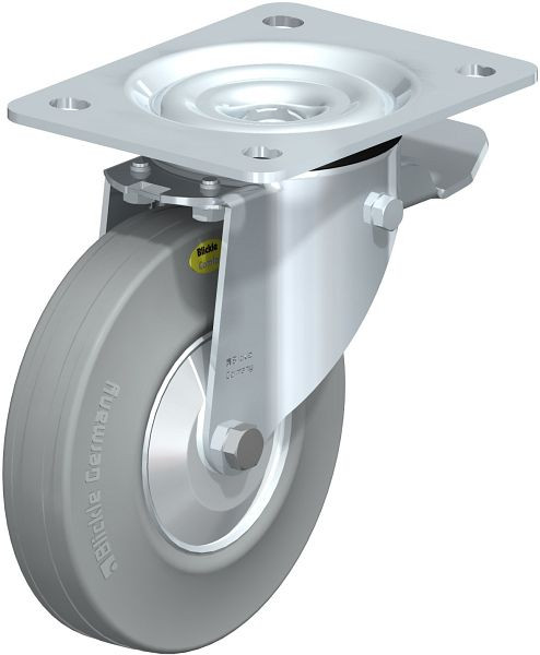 Blickle L-RD 140R-ST-VLI-FA Stahlblech-Lenkrolle, mittelschwere Ausführung, mit Anschraubplatte & Feststeller, Zweikomponenten-Vollgummi, Grau, 749504