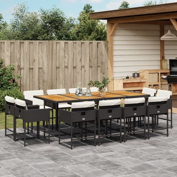 vidaXL 13-tlg. Garten-Essgruppe mit Kissen Schwarz Poly Rattan, 3278174