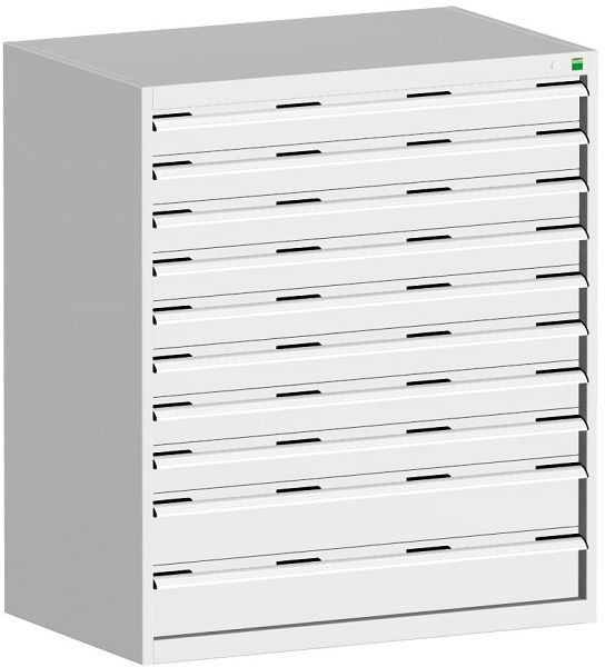 bott cubio Schubladenschrank bestückt mit 10 Schwerlastschubladen BxTxH: 1050 x 750 x 1200 mm, RAL 7035, 40029034.16V