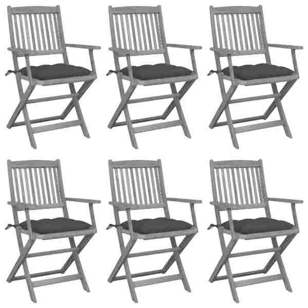 vidaXL Klappbare Gartenstühle 6 Stück mit Kissen Massivholz Akazie, 3065422