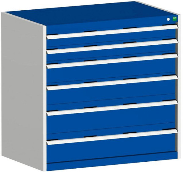 bott cubio Schubladenschrank bestückt mit 6 Schwerlastschubladen BxTxH: 1050 x 750 x 1000 mm, RAL 7035/5010, 40029108.11V