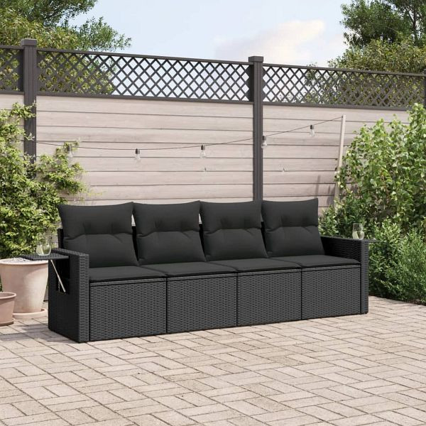 vidaXL 4-teilig Garten-Sofagarnitur mit Kissen Schwarz Poly Rattan, 3252212