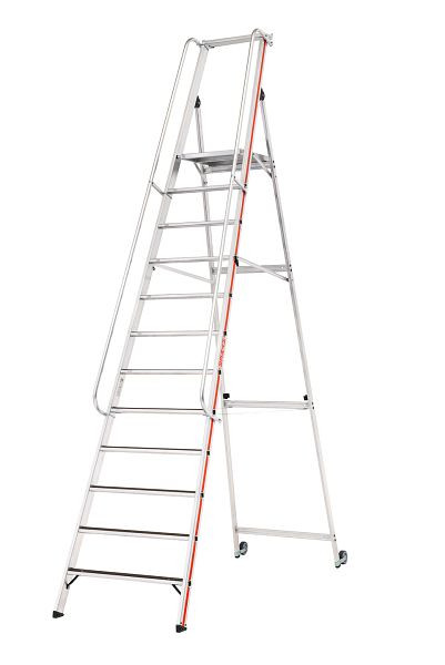 HYMER Plattformleiter R13 mit Kipprollen und langem Handlauf, 12 Stufen, Standhöhe 2,80 m, 868112