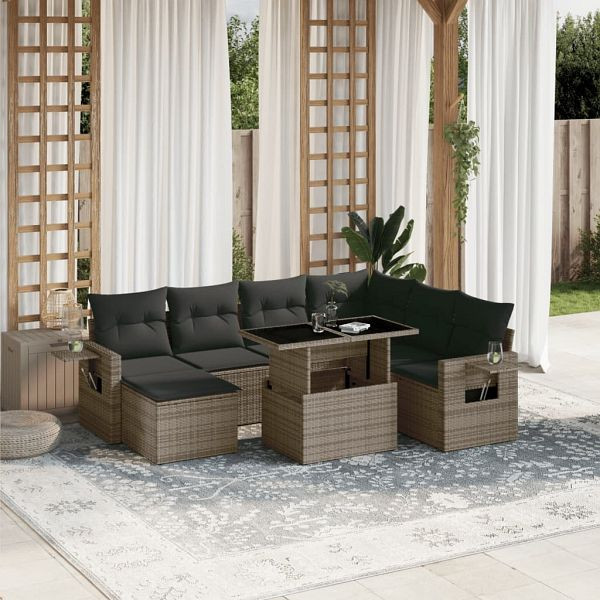 vidaXL 8-teilig Garten-Sofagarnitur mit Kissen Grau Poly Rattan, 3268070