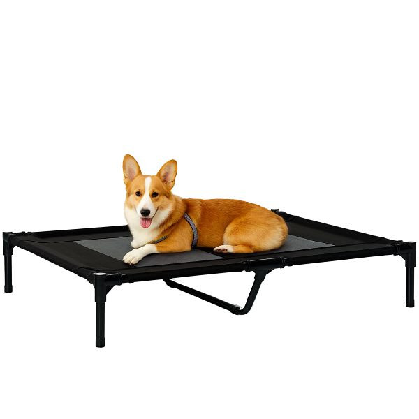 PawHut Hundebett, Hundeliege, robust, erhöht & wetterfest, bis 50 kg, 92x76x18cm, Schwarz, D04-033BK