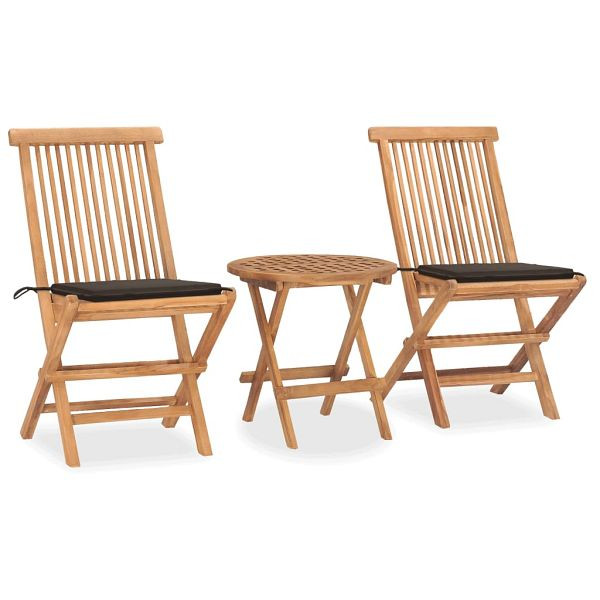 vidaXL 3-teilig Garten-Essgruppe mit Kissen Klappbar Massivholz Teak, 3063179