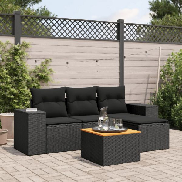 vidaXL 5-tlg. Garten-Sofagarnitur mit Kissen Schwarz Poly Rattan, 3257742