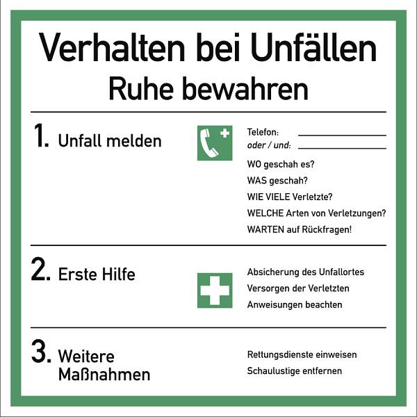 Moedel Verhalten bei Unfällen ISO 7010, Kunststoff, 180x180 mm, 57284