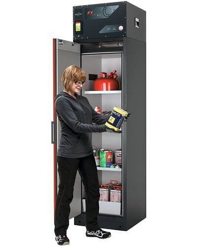 asecos Feuerbeständiger Umluft-Gefahrstoffschrank Custos, Tür rot, 3 Böden, Türanschlag lks.,Typ A-63, 248470