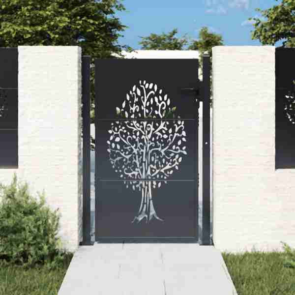 vidaXL Gartentor Anthrazit 105x155 cm Stahl Baum-Design, 153157