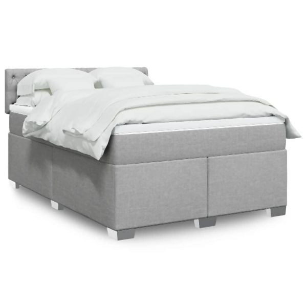vidaXL Boxspringbett mit Matratze Hellgrau 160x200 cm Stoff, 3288246