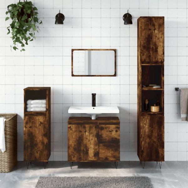 vidaXL 3-tlg. Badmöbel-Set Räuchereiche Holzwerkstoff, 3190226