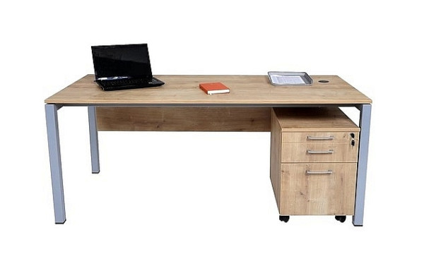 Mades Schreibtisch Tetra, 180 x 80 x 75 cm, Saphir Eiche Dekor/silber RAL 9006 inkl. Kabelkanal, 152.FRN.51.16.180.11