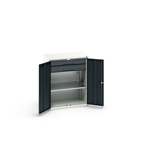 bott verso Flügeltürschrank mit Schubladen, mit 1 Fachboden und 2 Schubladen, BxTxH: 800 x 550 x 1000 mm, Lichtgrau / Anthrazitgrau, 16926453.19