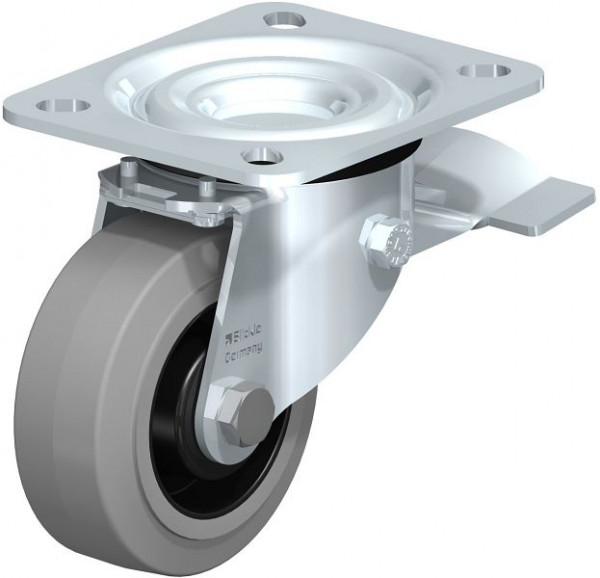 Blickle L-POEV 80XR-ST-SG Stahlblech-Lenkrolle, mittelschwere Ausführung, mit Anschraubplatte & Feststeller, Elastik-Vollgummi, Grau, 850458