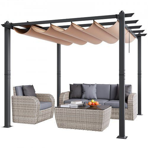 VEVOR 2,97x2,97m einziehbare Aluminium-Pergola mit Baldachin, Sonnen- & Wetterschutz für Terrassen/Gärten (Beige), PDSSLP1010FTALZ5OV0