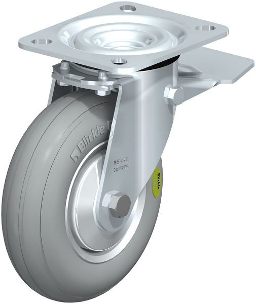 Blickle L-VW 125R-ST-SG-FA Stahlblech-Lenkrolle, mittelschwere Ausführung, mit Anschraubplatte & Feststeller, Weichgummi, Grau, 849916