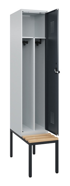 C+P Spind Evolo PLUS, 1 Abteile, 2120x400x815mm, 7035/7016, Haken 4, Drehriegel, Sitzfläche Buche-Hartholz, Sitzbank, Trennwand, 0490507-12F S10012