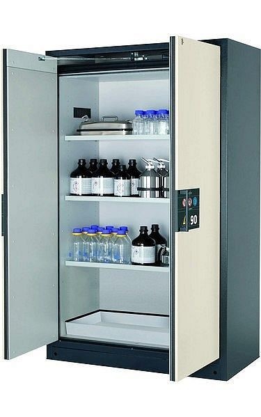 asecos Sicherheitsschrank Q-PEGASUS-90, Q90.195.120.WDAC in reinweiß RAL 9010 mit 3x Fachboden (Stahlblech), 30002-050-30005