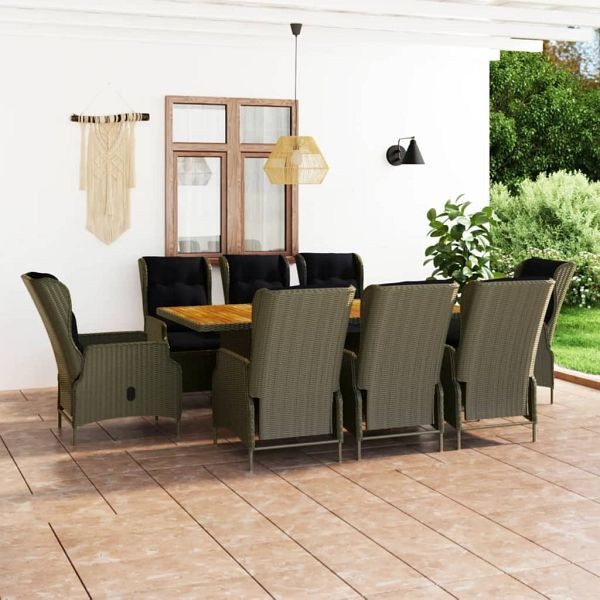 vidaXL 9-teilig Garten-Essgruppe mit Auflagen Poly Rattan Braun, 3060147