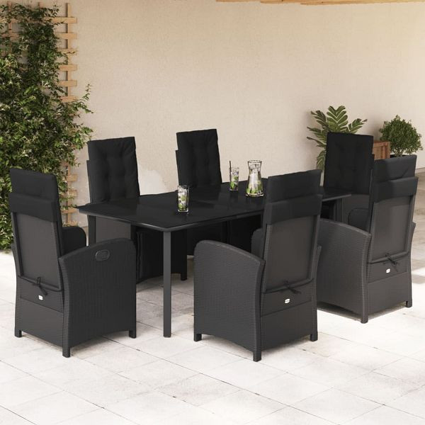 vidaXL 7-teilig Garten-Essgruppe mit Kissen Schwarz Poly Rattan, 3212540