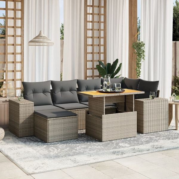 vidaXL 7-tlg. Garten-Sofagarnitur mit Kissen Grau Poly Rattan, 3275930