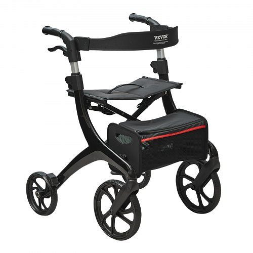 VEVOR Faltbarer Rollator für Senioren aus Aluminium mit Sitz und verstellbarem Griff 4-Rad-Mobilitätsgeher Tragkraft 136 kg Schwarz, XSZXQCKJLQ10EG5VZV0