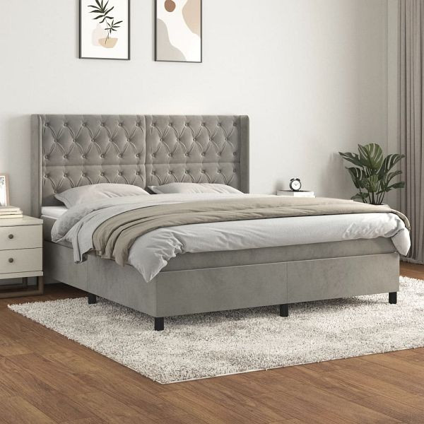 vidaXL Boxspringbett mit Matratze Hellgrau 160x200 cm Samt, 3132867