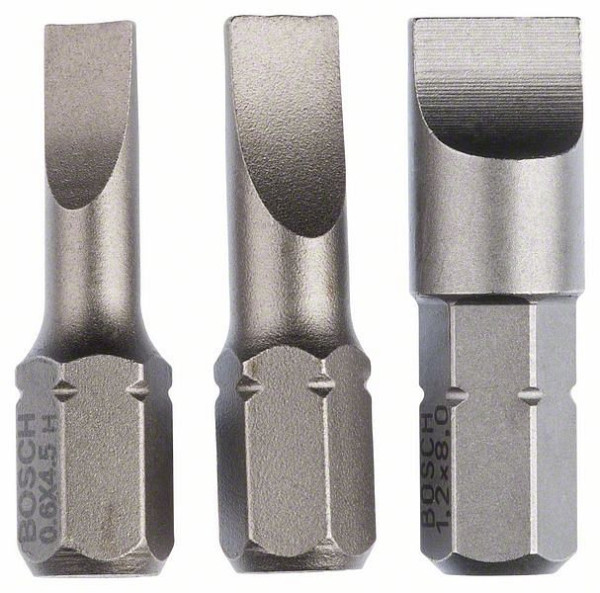 Bosch Schrauberbit-Set Extra-Hart (S), 3-teilig, 25 mm, S0,6x4,5, S0,8x5,5, S1,2x8,0, VE: 5 Stück, 2607001750