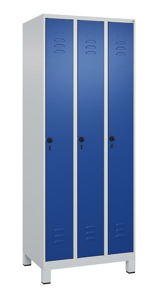 C+P Umkleidespind Classic PLUS, Füße, 3 Abteile, 1950x750x500mm, 7035/5010, Drehriegel, 080010-39 S10003